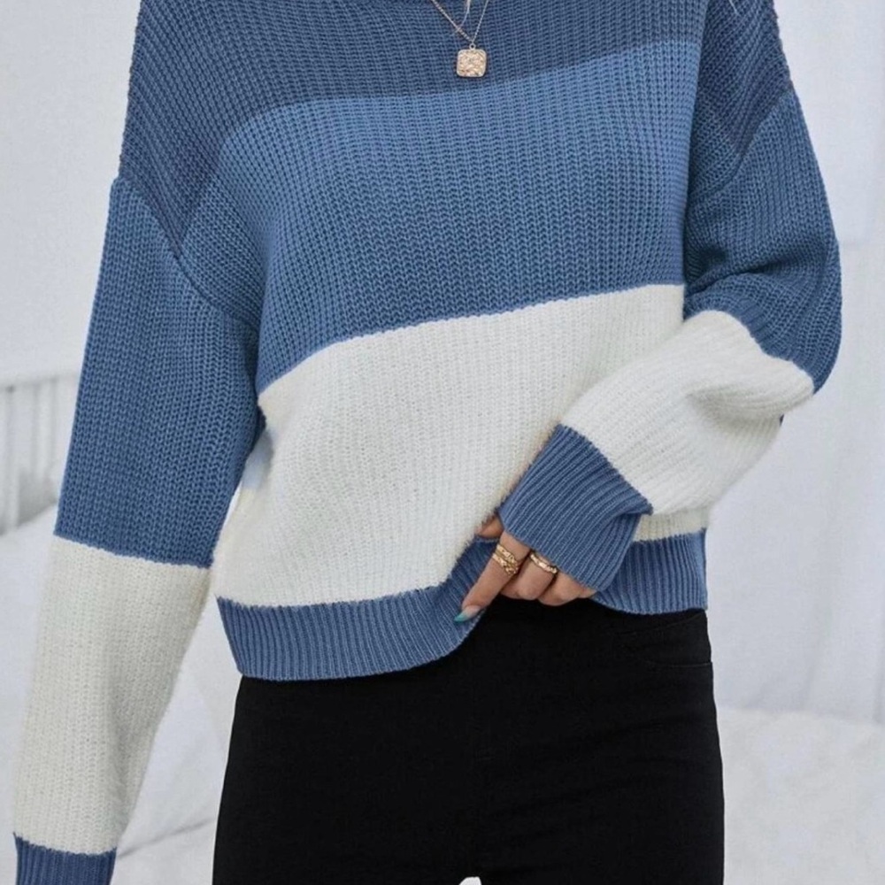 Blue and White Women's Sweater